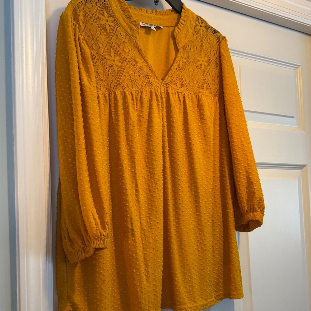 Zac & Rachel Mustard Lace Blouse Size 2X